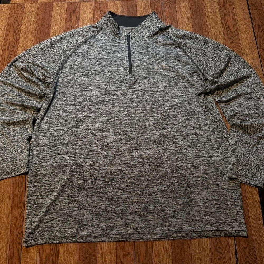Under Armour Grey Heather Heat Gear Retro Sportswear Quarter Zip Sweatshirt XL‎